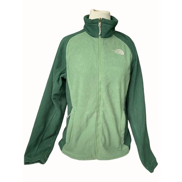 The North Face ladies green color block long sleeve zip jacket Large FLAWED - Picture 1 of 7